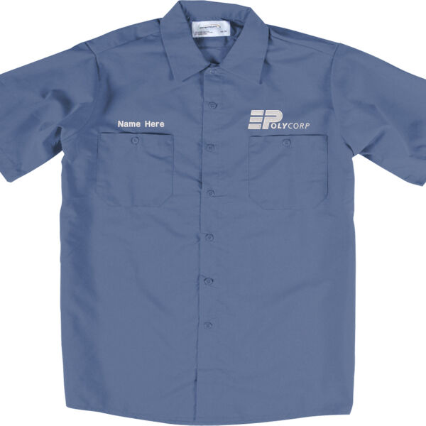 Unisex - Premium Short Sleeve Petrol Blue Button Up Work Shirt Thumbnail