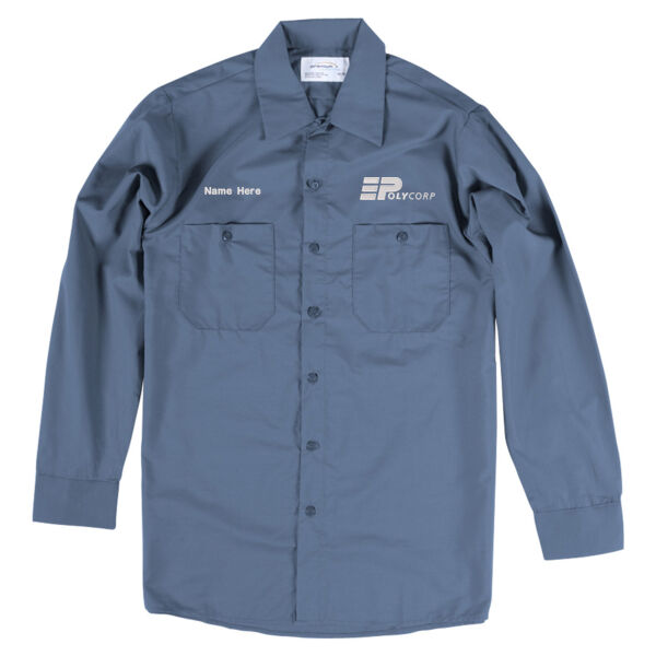 Unisex - Premium Long Sleeve Petrol Blue Button Up Work Shirt 2 Thumbnail